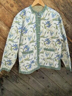 Sam Hiln Quilted Jacket Floral Batik Mandarin Collar Medium